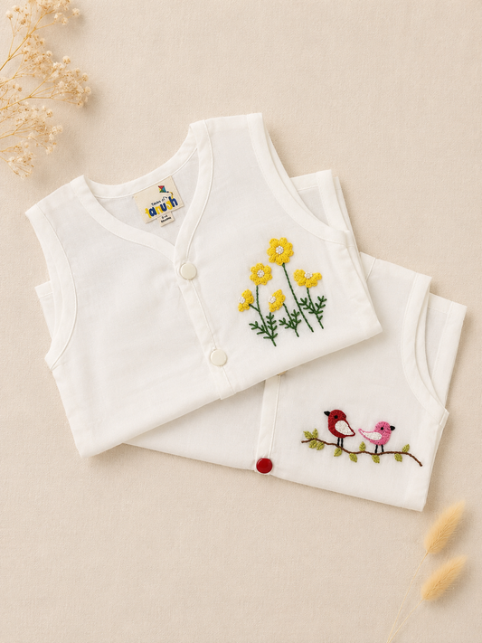 Bloom & Birdies Hand Embroidered Cotton Modal Jhabla