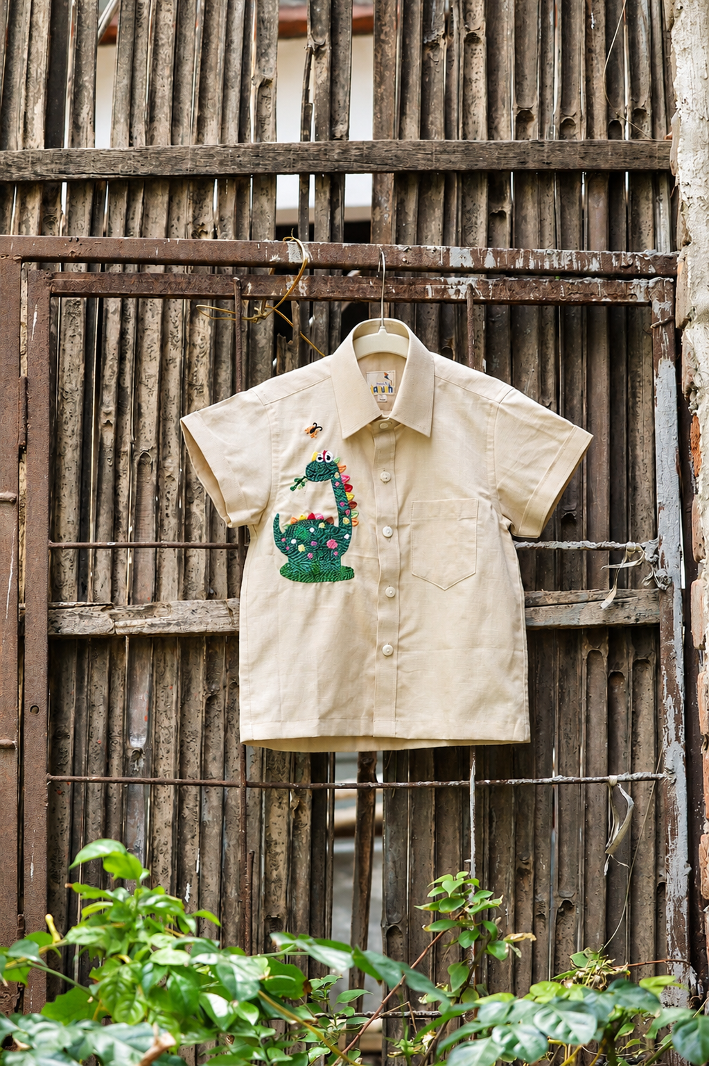 Gentle Dinosaur Hand Embroidered Shirt