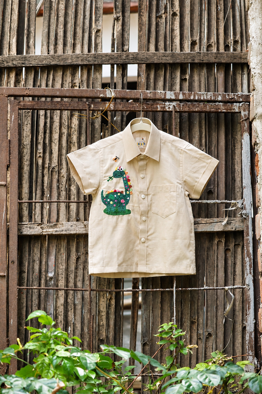 Gentle Dinosaur Hand Embroidered Shirt