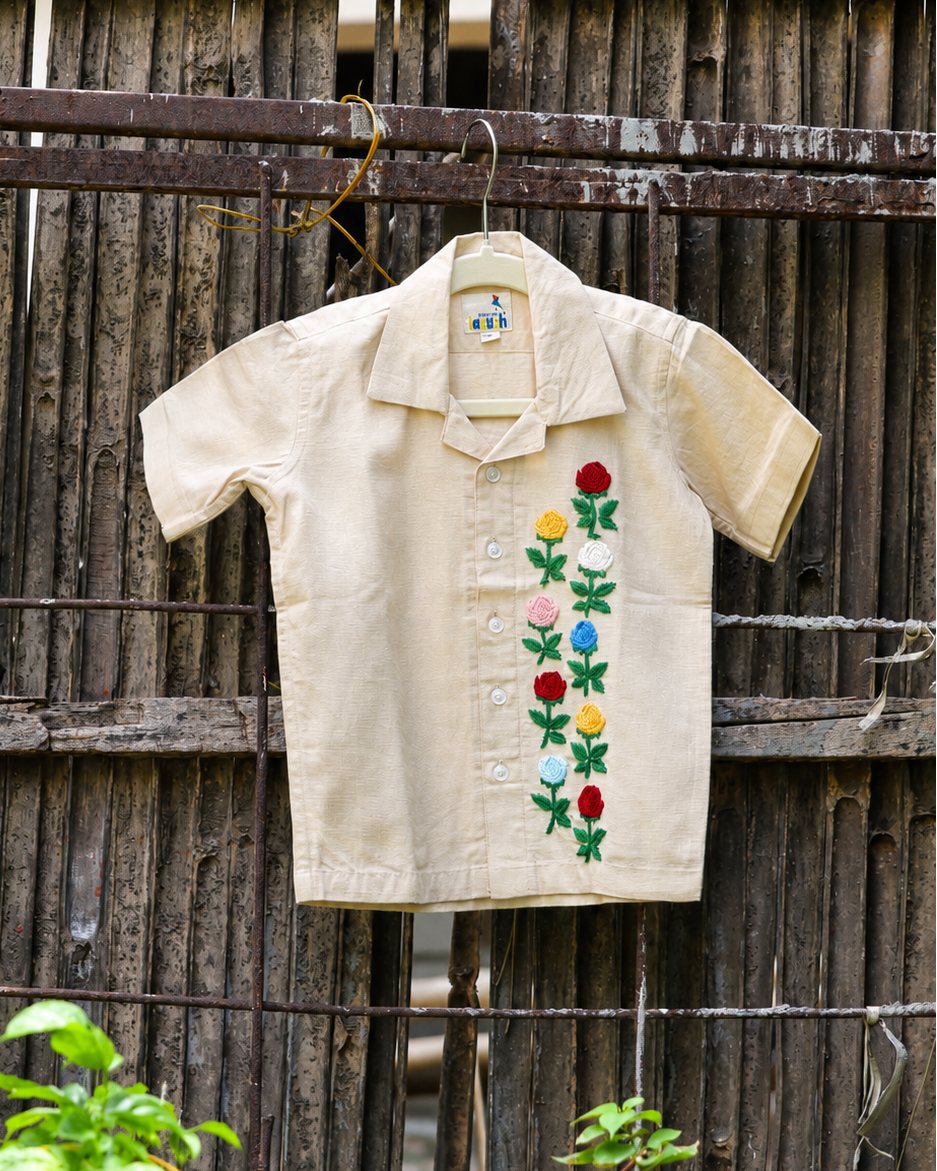 June Birthday Flower Cotton Linen Hand Embroidered Shirt