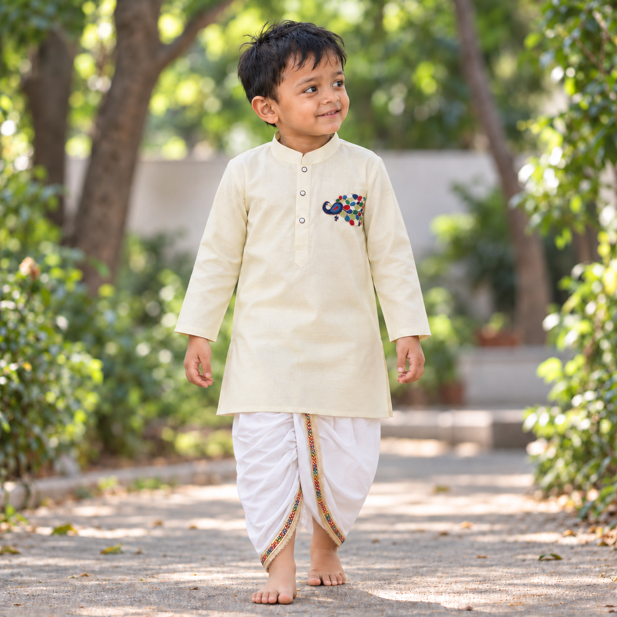 Morpankh Organic Cotton Hand-Embroidered Kurta Dhoti Set