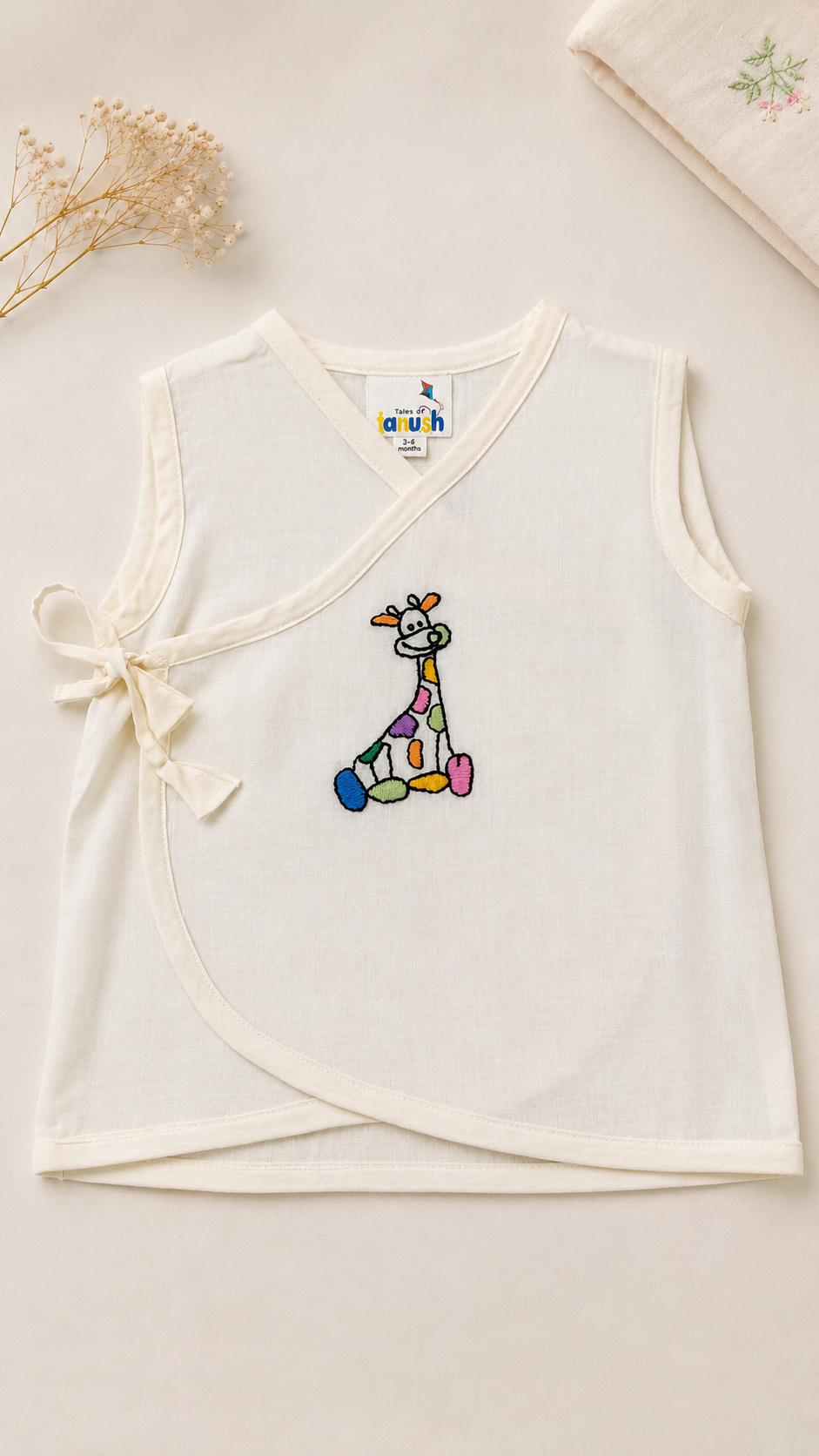 Playful Giraffe Hand Embroidered Cotton Modal Jhabla