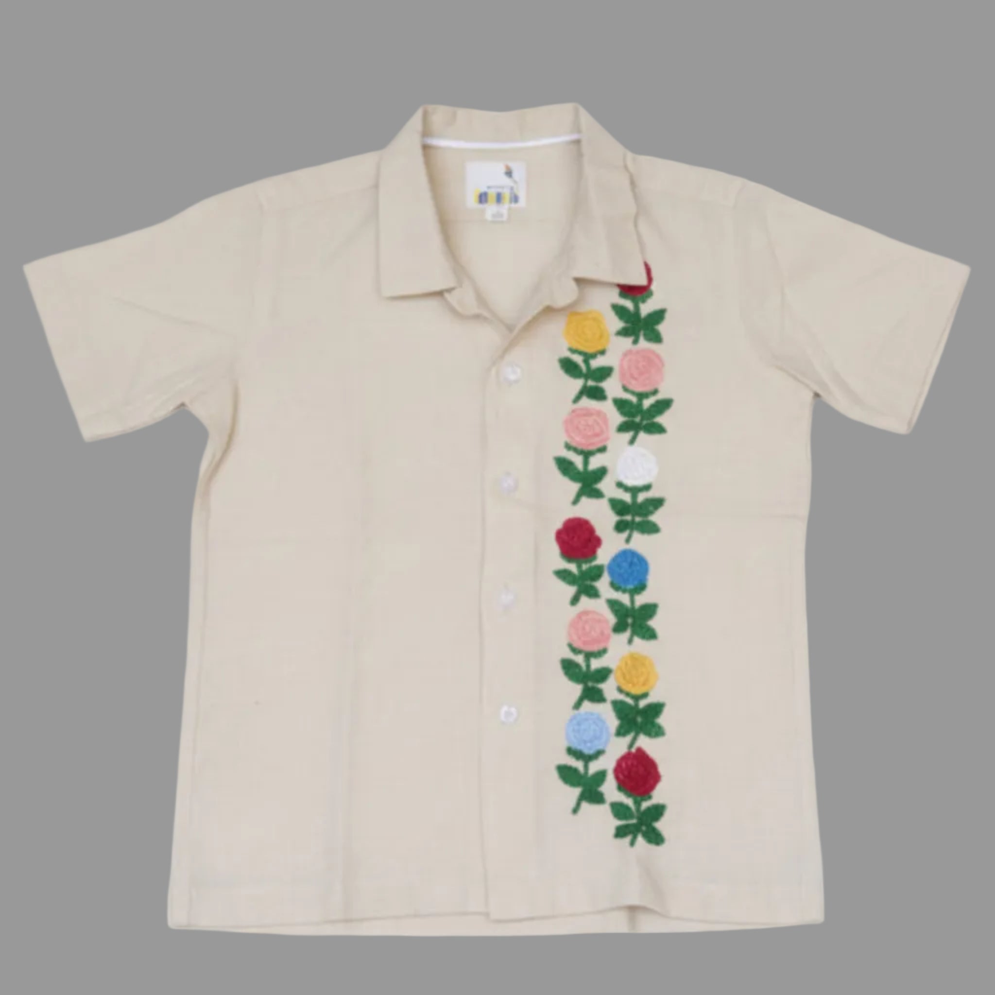 June Birthday Flower Cotton Linen Hand Embroidered Shirt