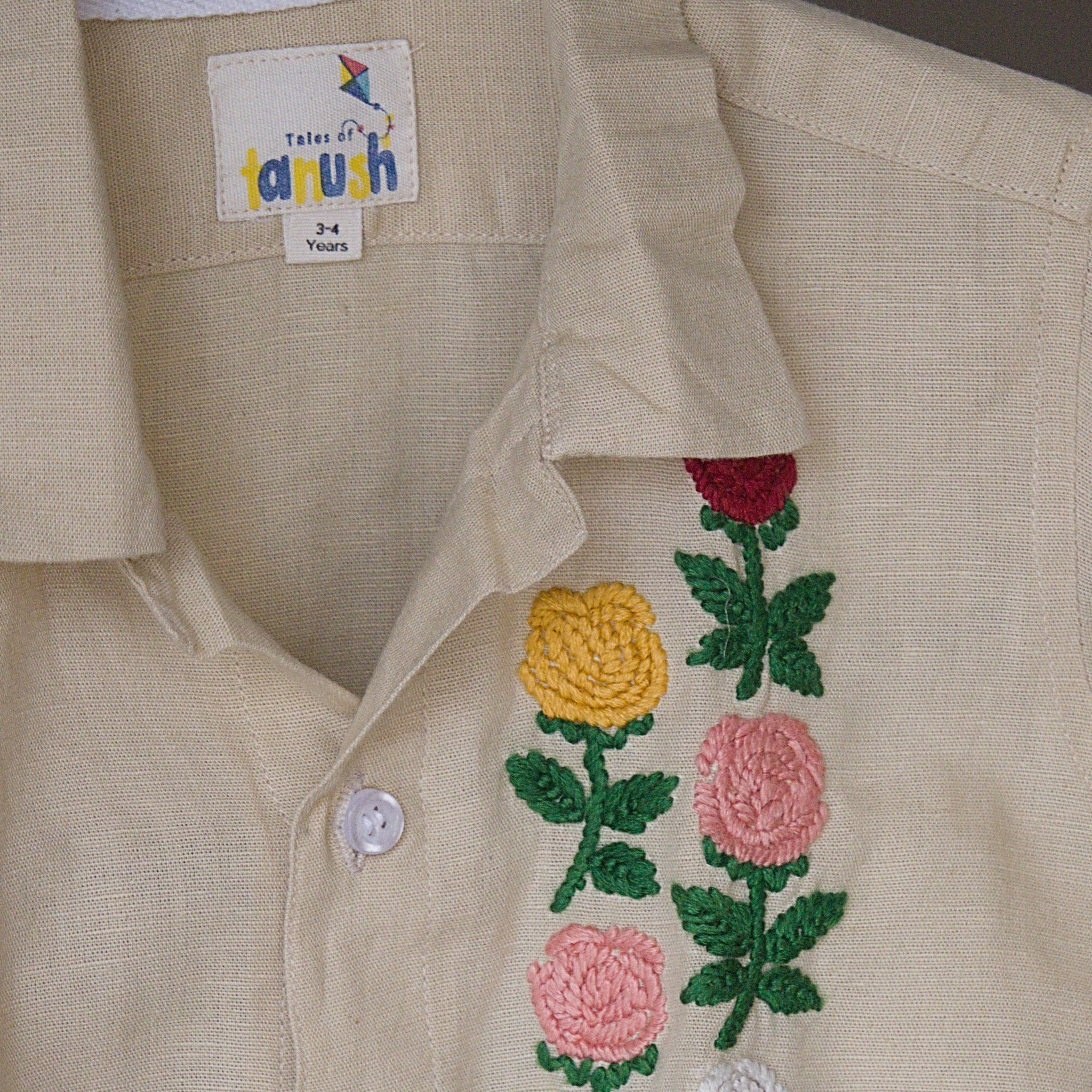 June Birthday Flower Cotton Linen Hand Embroidered Shirt