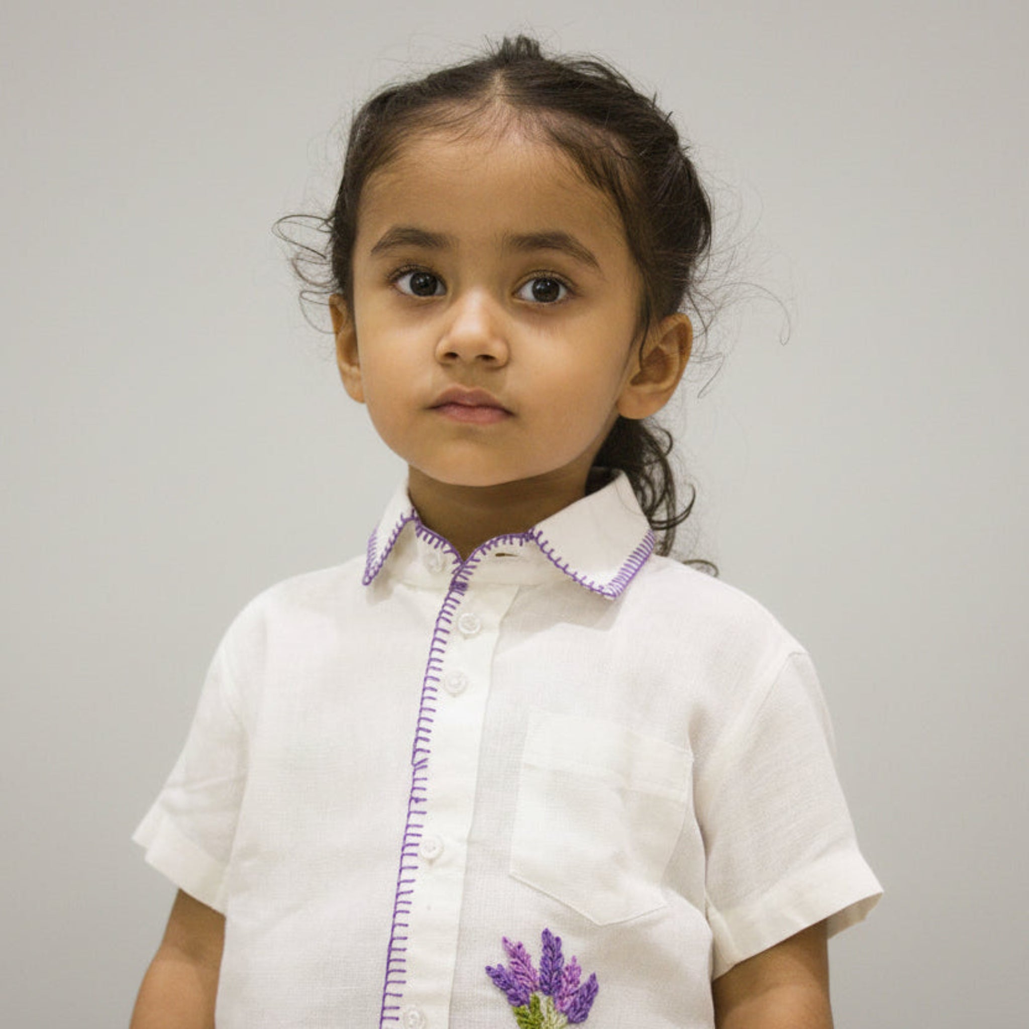 The Lavender Viscose Cotton Hand Embroidered Unisex Shirt