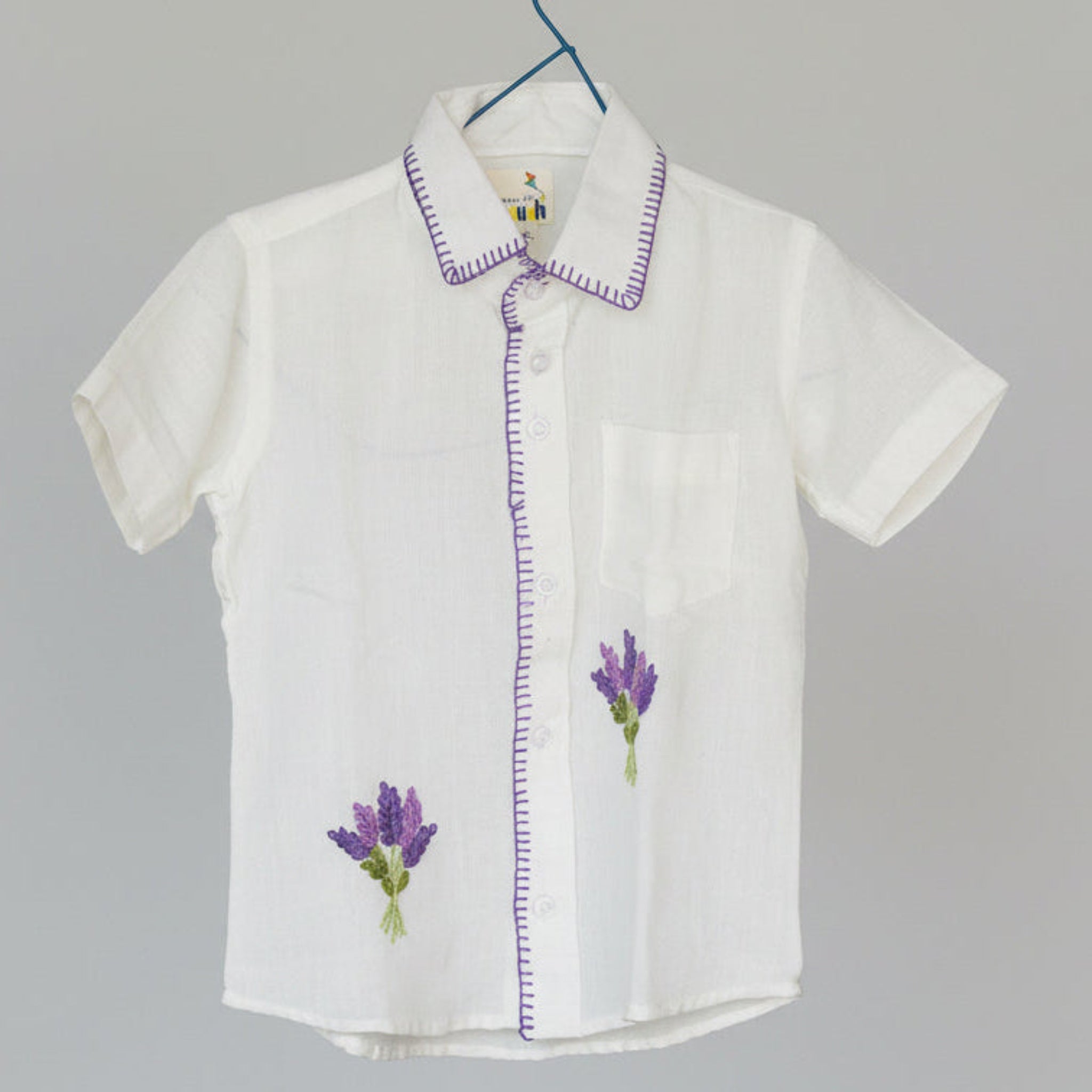 The Lavender Viscose Cotton Hand Embroidered Unisex Shirt